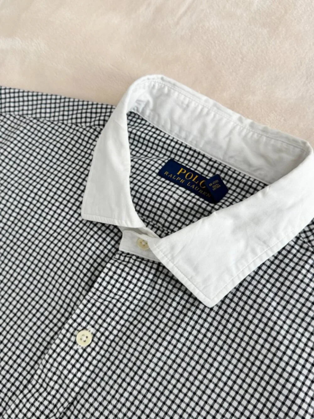 *SOLD* Polo Ralph Lauren Mens XL Black White Gingham Contrast Collar Shirt
